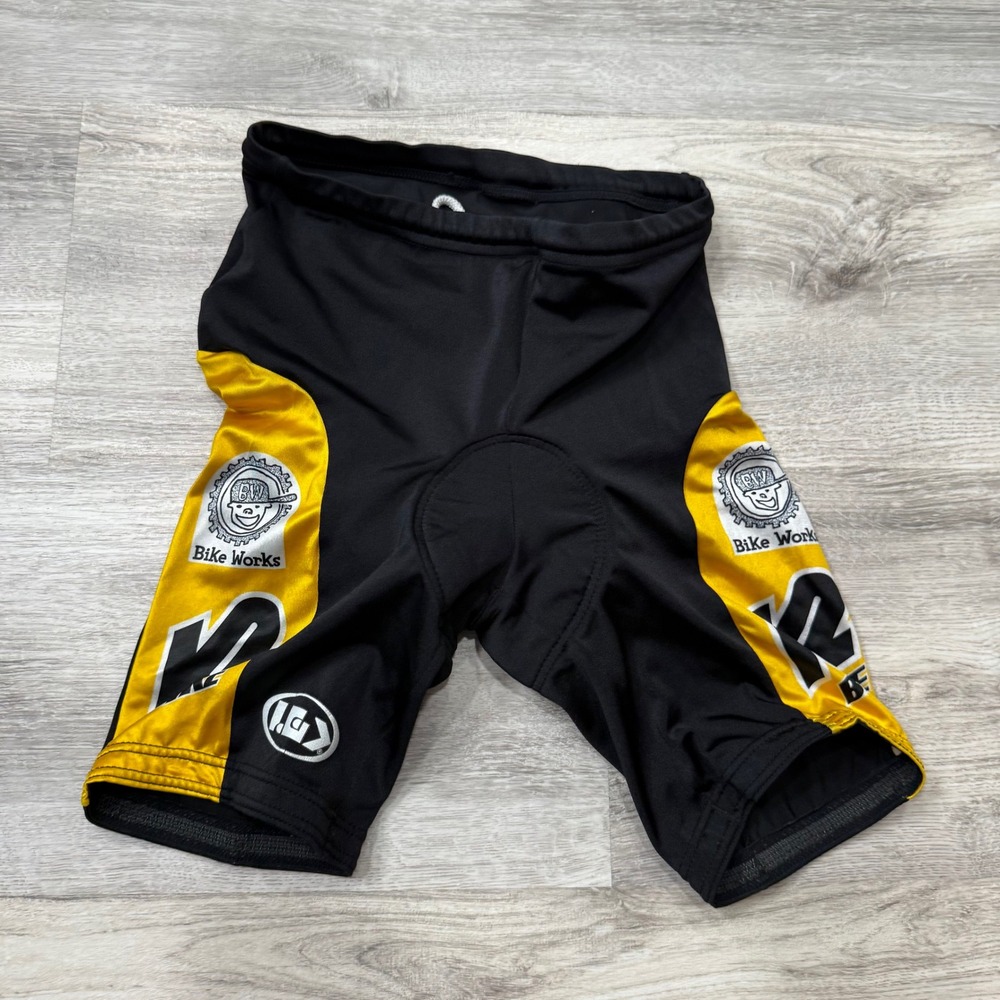 Louis Garneau Bike Works Cycling Shorts Padded Black Yellow Small USA Made‎